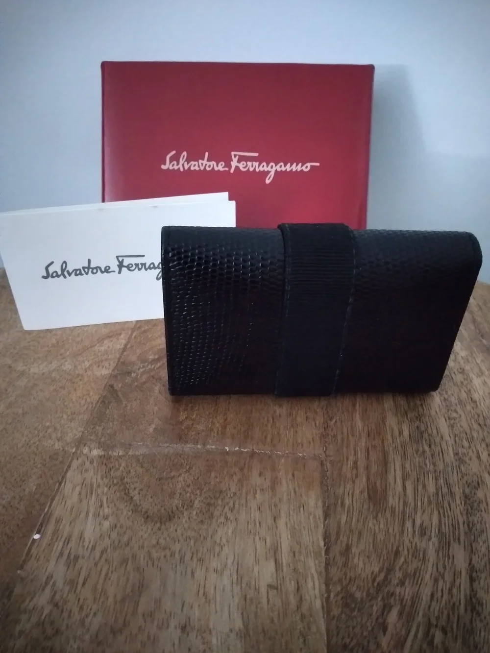 Salvatore Ferragamo Black Textured Leather Wallet with Gold Gancini